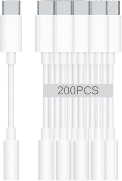 USB-C to 3.5mm Audio Headphone Adapter - HiFi 200 Pack Compatible with Apple iPhone 16 15 Samsung Galaxy S25 S24 S23 S22 S21 Plus Pro Max Ultra Pixel iPad - Type C to Aux Cord Jack Dongle Adapter