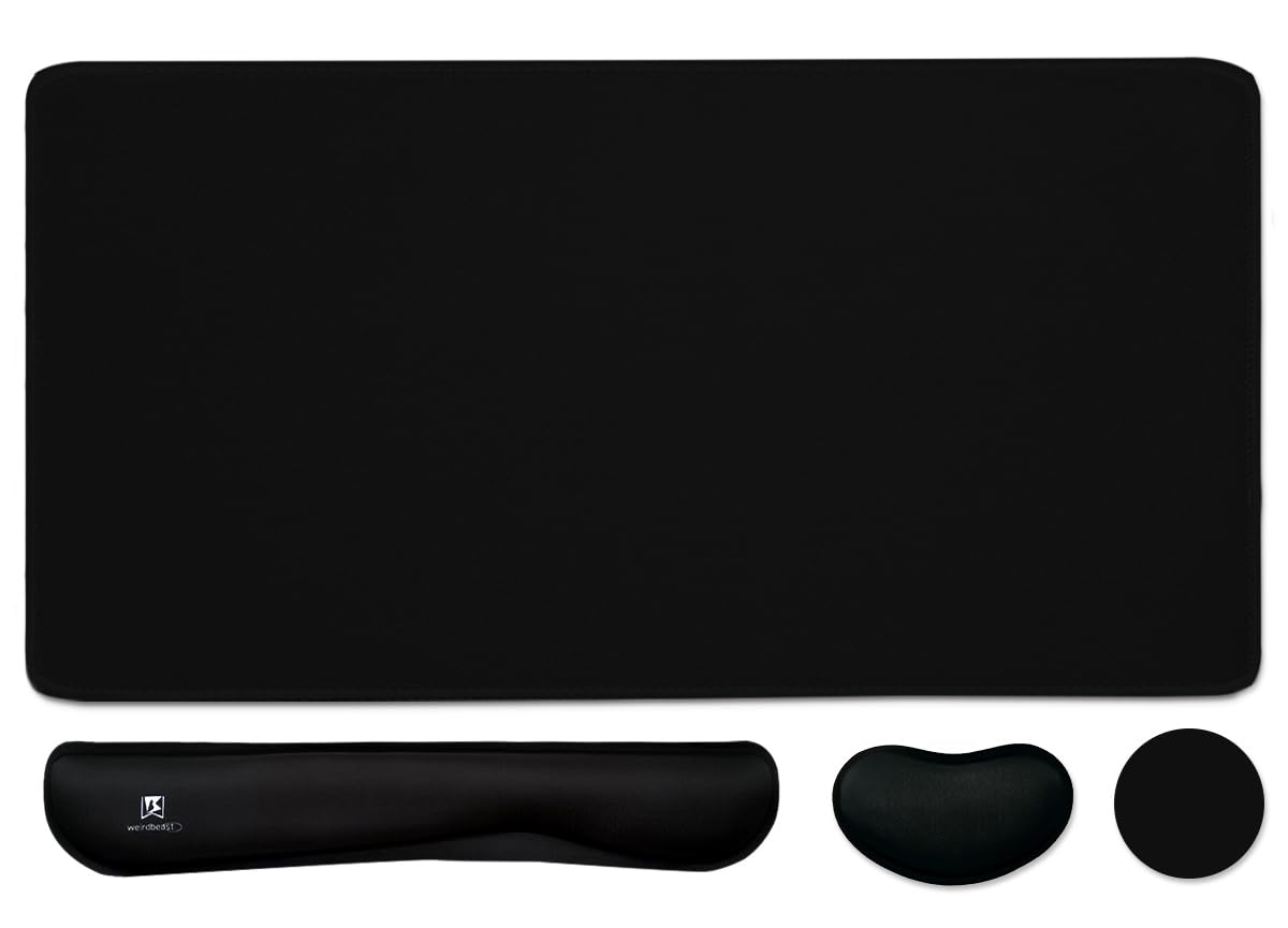 Keyboard Mouse Pad Set, Extended Mouse Pad+Keyboard Wrist Rest Support, Memory Foam Ergonomic Easy Typing, 3Pcs (35.4×15.7 in) Desk Pad Set for Home Office Study Game - Malachite Marble