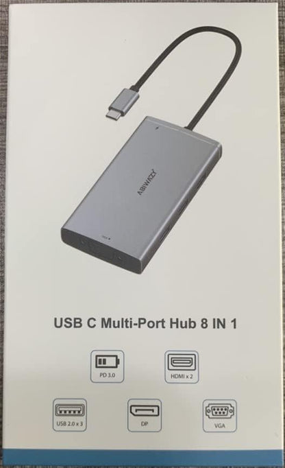 ABIWAZY USB C Docking Station Dual Monitor Adapter for Dell HP Laptop Docking Station 3 Monitors Quadruple Display USBC Hub Dongle to 4K HDMI,DP,VGA,3 USB2.0,100W PD, USB-C Dock for Lenovo,Surface