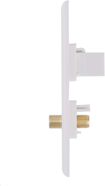 HDMI Wall Plate, 1 Port 4K HDMI Keystone to Female, 1 Port F Type Connector Coax Keystone to Female Wall Plate-White