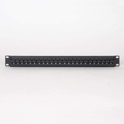ICC CAT5e Feed-Through Patch Panel, 24 Port, 1U Rackmount, RJ45 Ethernet Patch Panel, No Punch Down, PoE++ and TAA Compliant, Black