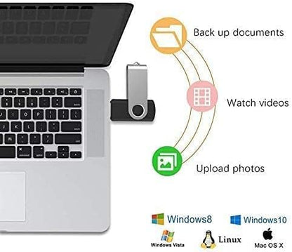 JUANWE 4GB USB Flash Drive 10 Packs，Bulk Thumb Drives Jump Drive with 360°Swivel Shell, Fold Storage USB Stick with Lanyard Hole Portable Pen Drive Mutipack Zip Drive, Black