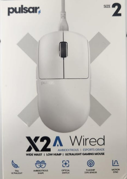 Pulsar Gaming Gears X2A Wired Gaming Mouse, Ultra Lightweight, Optical Switch, 26000 DPI, Motion Sync, PAW3395 Sensor (Medium, Wired, White)