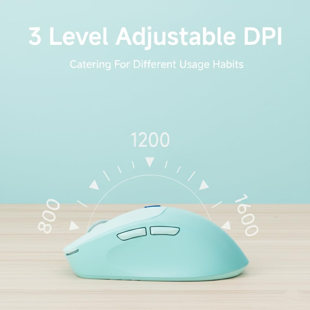 SEUNKWANG Dual-Mode Wireless Mouse with Visible Battery Indicator, Silent Rechargeable Bluetooth & 2.4G Computer Mouse, 1600 DPI, One-Click Desktop Privacy Key, Portable Mice for Laptop/PC/Mac - Blue