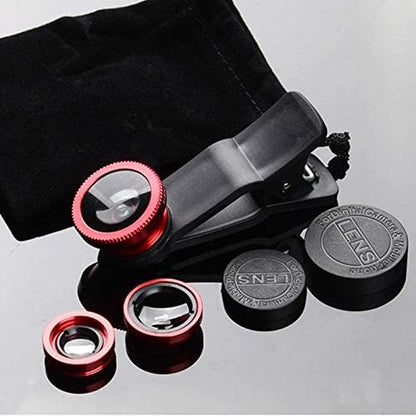3 in 1 Cell Phone Camera Lens Kit Wide Angle Macro Fisheye Lens Universal for Smart Phones iPhone Samsung Android(Red)