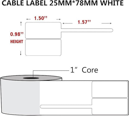 100 Pcs Cable Labels - Waterproof Wire Cord Labels, Tear Resistant Wire Label, Self Adhesive Cord Organizing Label, for Cable Management, Compatible with PUQU AQ20 Label Makers(White) 25x78mm