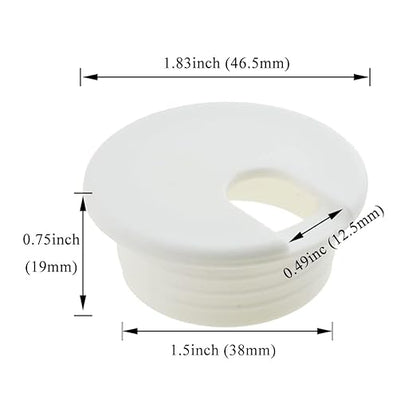 HAHIYO 2Pcs 1.5Inch/38mm White ABS Plastic U-Shaped Desk Grommet Wire Grommet Cable Management Cord Hole Cover Desk Wire Hole Insert Wire Organizer for Computer Office Home School Equipment Systems