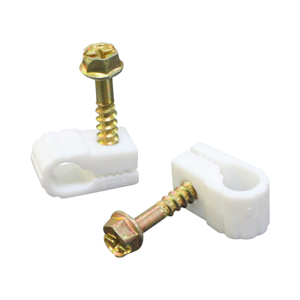 STEREN Coaxial Cable Clips - Cable Holder - Wire Clips - Siding Clips for Hanging - Cord Holder for Desk - Cable Clamps (White, 100 Count - Single Screw)