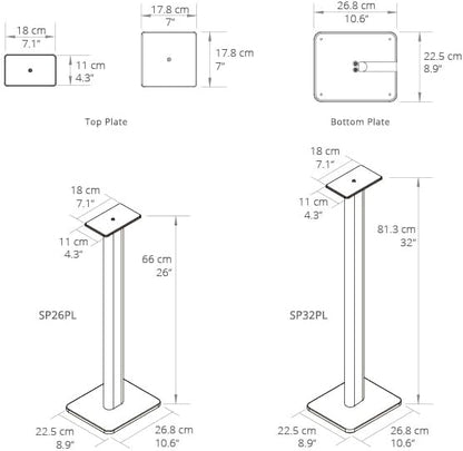 Kanto SP26PL Black Metal Speaker Stand (26 inches) - Universal Fit, Hidden Cables, Rotating Top Plate, Carpet & Hardwood Feet, ¼’-20 Mounting, Pair