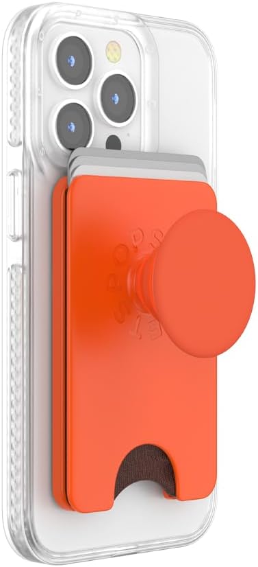 PopSockets Phone Wallet for MagSafe, Phone Card Holder with Grip, Orange - Persimmon