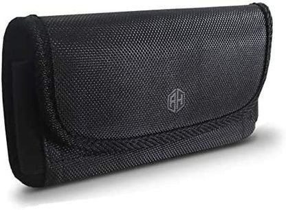 AH Military Grade Nylon Cell Phone Belt Holder for Men Horizontal Pouch Carrying Clip for [iPhone 6 6S 7 8 X XR XS 11 12] iPhone 11 Moto Droid x Holster PRO S8 S9 S7 S20 fits Otterbox or Thick Case