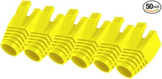 VIVOCH 50 Pcs Cat7 Cat7A Cat8 Strain Relief Boot, RJ45 Plug Connector Cover Modular Network Plug Connector Cap Cable Connector Boots, Yellow