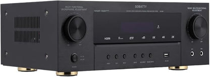 Stereo Receivers, 5.1 Channel Audio Amplifier with Bluetooth,8K Ultra HD, Optical/Coaxial USB, Subwoofer Output & Wireless Mics, Home Theater Amplifier System, for Theater Speakers