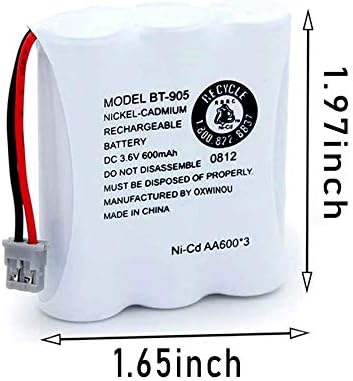 BT-905 BT905 Rechargeable Cordless Handset Phone Battery Compatible with for BBTY0663001 BBTY-0444001 BP-800 BP-905 BT-1006 3.6v 600mAh Ni-CD (2-Pack BT905)