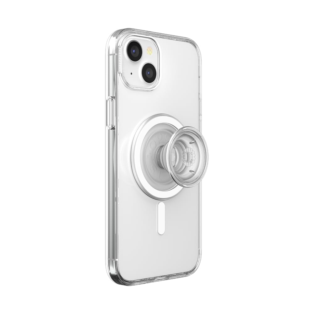 PopSockets iPhone 15 Pro Phone Case with MagSafe, Wireless Charging Compatible, White - Opalescent Clear