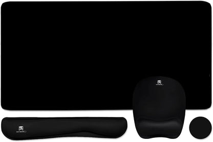 Keyboard Wrist Rest Large Mouse Pad Wrist Support for Computer, 4 in 1 Memory Foam Keyboard Pad Desk Mat Ergonomic Hand Rest Wrist Cushion for Home Office Gaming-Black