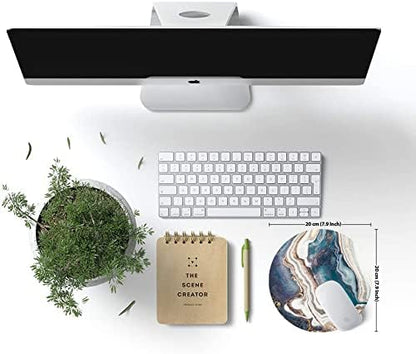 Blue Gold Marble Mouse Pad - Premium Textured Round Washable Mousepad with Lycra Cloth and Non-Slip Rubber Base for Wireless Mouse