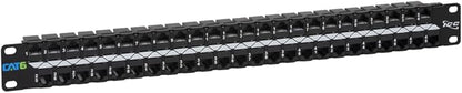 ICC CAT6 Feed-Through Patch Panel, 48 Port, 1U Rackmount, RJ45 Ethernet Patch Panel, No Punch Down, PoE++ and TAA Compliant, Black