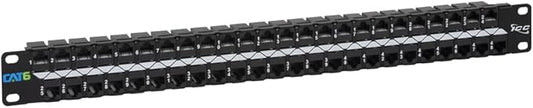 ICC CAT6 Feed-Through Patch Panel, 48 Port, 1U Rackmount, RJ45 Ethernet Patch Panel, No Punch Down, PoE++ and TAA Compliant, Black