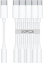 USB-C to 3.5mm Audio Headphone Adapter - HiFi 50 Pack Compatible with Apple iPhone 16 15 Samsung Galaxy S25 S24 S23 S22 S21 Plus Pro Max Ultra Pixel iPad - Type C to Aux Cord Jack Dongle Adapter