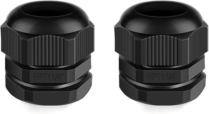 Cable Gland 2 Pack 1 1/4" NPT Waterproof Adjustable Connector Strain Relief Cord Connectors Joints Nylon with Gaskets…