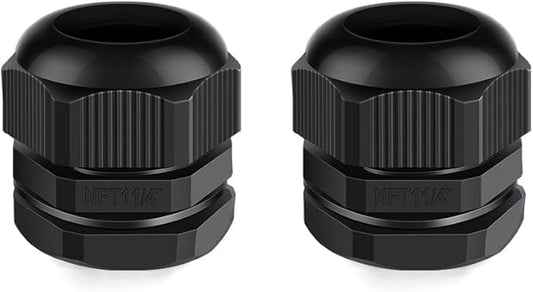 Cable Gland 2 Pack 1 1/4" NPT Waterproof Adjustable Connector Strain Relief Cord Connectors Joints Nylon with Gaskets…