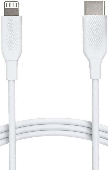 Amazon Basics USB-C to Lightning Charger Cable, Apple MFi Certified for iPhone 14 13 12 11 X Xs Pro, Pro Max, Plus, iPad, Fast Charging, High Speed Data Sync, 6 ft, White
