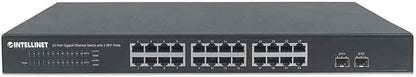 Intellinet 24 Port Gigabit Ethernet Switch with 2 SFP Ports – Unmanaged - Rackmount / Desktop, Fanless & Quiet, Sturdy Metal, 52 Gbps Switch Fabric – 3 Yr Mfg Warranty - 561044