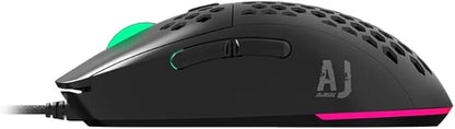 FIRSTBLOOD ONLY GAME. AJ380 69g Lightweight Gaming Mouse with Honeycomb Shell, RGB Backlit, 16000 DPI PixArt 3338 Sensor, Programmable 6 Buttons, Black