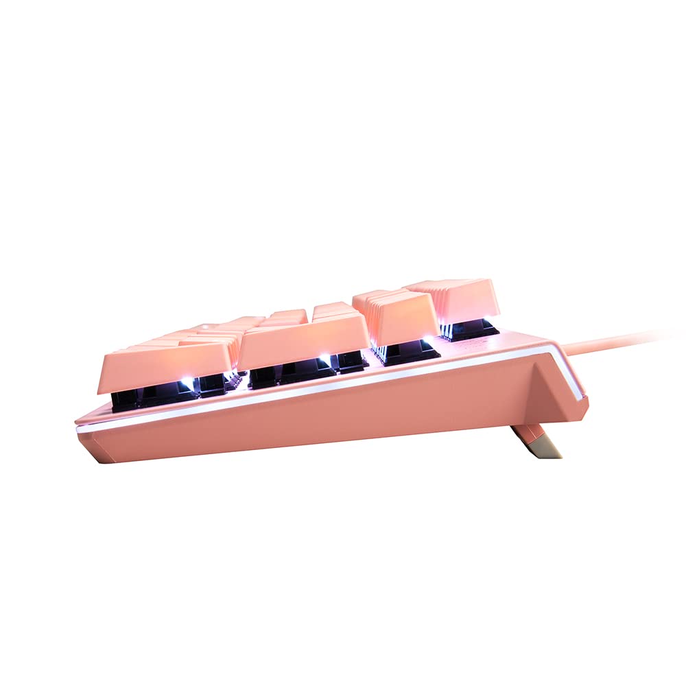 i-rocks K75M Illuminated Mechanical Keyboard, 104 Keys, PBT Keycaps, Backlit LED Light and Shortcut Keys - Programmable Light & Macro Recorder (Cherry MX Red Switch, Pink)