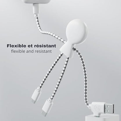 Multi USB Cable 4 in 1 - Universal Charger Made from Recycled Plastic - USB, USB-C, Lighting, Micro USB Ports - Compatible with All Smartphones Mr Bio White Octopus