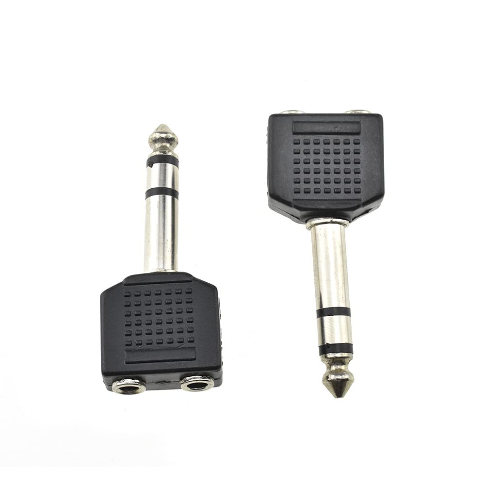 HAHIYO 3 RCA F-2x3.4 RCA F Stereo Plug Interconnect Audio One Male 3.4mm(1/8inch) Two Male 3mm(1/8inch) Adapter Splitter Good Signal Sound Snap Tight Not Wobble for Headphone Guitar Black 2pcs