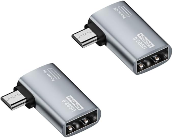 Powered Left Angle USB 2.0 Micro Male to USB Female Host OTG Adapter for Samsung, Firestick，PS Classic，SNES Mini,NES/SNES Classic,Chromecast and More Smartphone or Tablet (2 Pack)