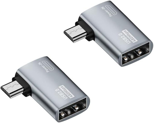 Norsimda Powered Left Angle USB 2.0 Micro Male to USB Female Host OTG Adapter for Samsung, Firestick，PS Classic，SNES Mini,NES/SNES Classic,Chromecast and More Smartphone or Tablet (2 Pack)