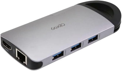 Opro9 8-in-1 USB-C Hub with 3 USB 3.0 Ports, Dual Monitor Laptop Docking Station, 4K HDMI, USB-C Power Delivery, SD/TF Card Reader & Ethernet, Portable for MacBook Pro and Other Type-C Laptops (Gray)