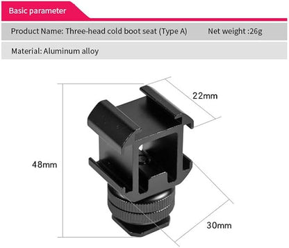 Aluminium Camera Hot Shoe Mount Adapter Video Accessory Triple Cold Shoe Bracket Lights, LED Monitors, Microphones, Audio Recorder & Studio Flash Video Camera