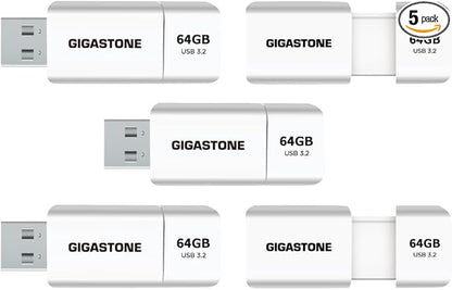 GIGASTONE 64GB Flash Drive (5 Pack) Z60 USB 3.2 Gen 1, 100MB/s Ultra Fast, Retractable Capless Slider Design, Data Storage, Backup for PC/Mac/TV/Car Audio, USB 2.0/3.0/3.1 Compatible