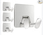 Adhesive Shower Hooks for Inside - Extra Sticky Stainless, Razor Holder Shower Accessories, Wall Mounted Self-Adhesive Double Hooks for Razor, Loofah, Towel, Shaver, Coat, Key, Silver, 4-Pack