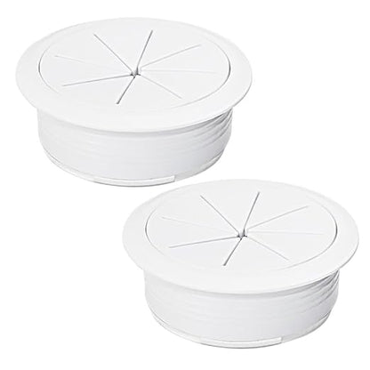 2 Pcs Desk Grommet 2-1/16" / 53 mm, Desk Hole Cover for Cables White, Cable Grommet ABS Plastic, Desk Hole Grommet for Home & Office Pc, Detachable Cable Cord Organizer