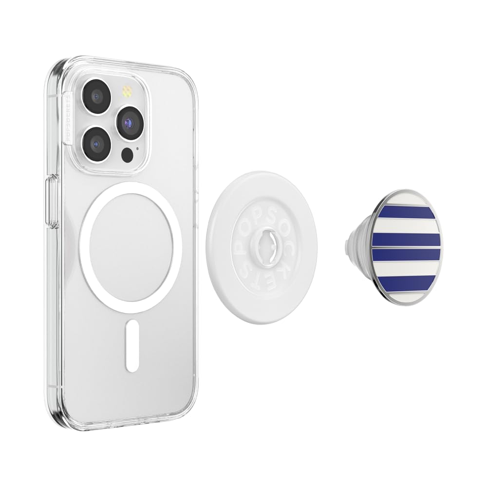 PopSockets Phone Grip for MagSafe, Magnetic Holder, Phone Stand, Navy Blue - Nautical Stripe