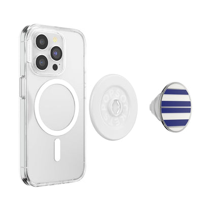 PopSockets Phone Grip for MagSafe, Magnetic Holder, Phone Stand, Navy Blue - Nautical Stripe