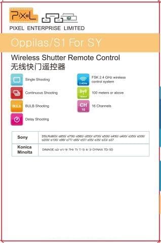 Pixel 2.4GHz Wireless Remote Shutter Release Romote Control S1 for Sony A300 A350 A400 A450 A500 A550 A560 A580 A700 A850 A900 A33 A35 A37 A55 A57 A65 A67 A77 A77M2 A99 A99M2 Replaces Sony RM-L1AM