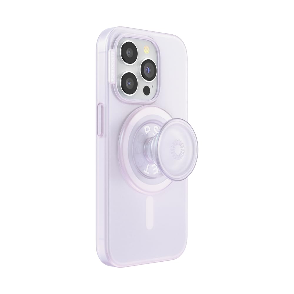 PopSockets iPhone 15 Pro Phone Case with MagSafe, Wireless Charging Compatible, White - Opalescent Clear