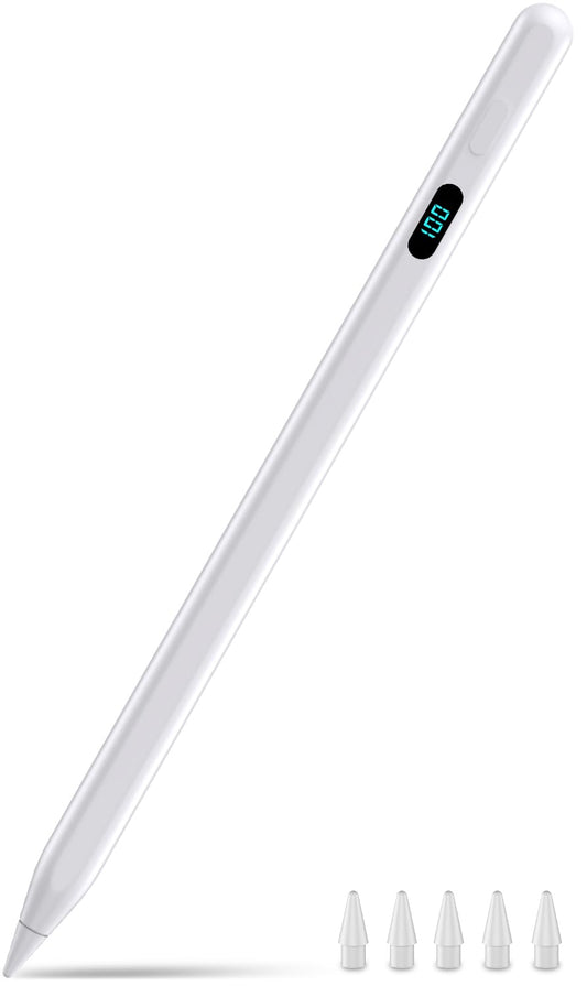 Pencil for iPad with Magnetic&5 Extra Tips,USB-C Faster Charge,Stylus Pen Compatible with iPad 6-11th/A16,Air M4/M3/M2/3-5th,Pro M4&M5/11/12.9/13inch,Mini 5th-7th/A17Pro (White)