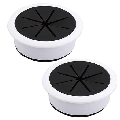 EASYEAH 2 Pcs Desk Grommet 2-1/16" / 53 mm, Desk Hole Cover for Cables Black and White, Cable Grommet ABS Plastic, Desk Hole Grommet for Home & Office Pc, Detachable Cable Cord Organizer