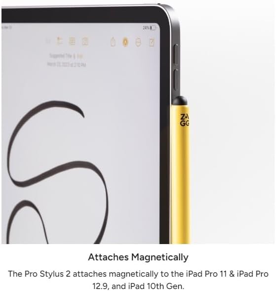 ZAGG Pro Stylus 2 with Active & Capacitive Tips, Palm Rejection, Tilt Recognition, Bluetooth Pairing, Compatible w/iPad Pro 11/12.9 (3,4, & 5 Gen)/Air 10.9/iPad 10.2/9.7/Mini 5/ iPad Air (M2) - White