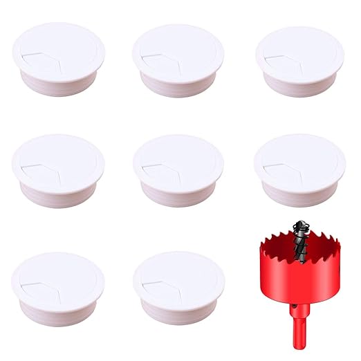 TuTuYa 8PCS Desk Grommet, Desk Grommet White 2 Inch（50 mm) Desk Cable Grommet Desk Cable Hole Cover with Hole Saw, Ideal Solution for Office and Home Table Cable (White, 2 Inch_50 mm)