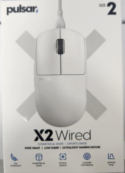 Pulsar Gaming Gears X2 Wired Gaming Mouse, Ultra Lightweight, Optical Switch, 26000 DPI, Motion Sync, PAW3395 Sensor (Medium, Wired, White)