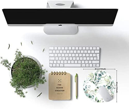 Mouse Pad, Cute Mousepad with Design, Round Grass Leaves Mat, Small Non-Slip Rubber Gaming Pads, Office Home Personalized Pad