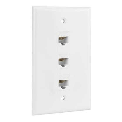 Ethernet Wall Plate, 3 Port Cat6 Female to Female Wall Jack Network RJ45 Keystone wall Outlet